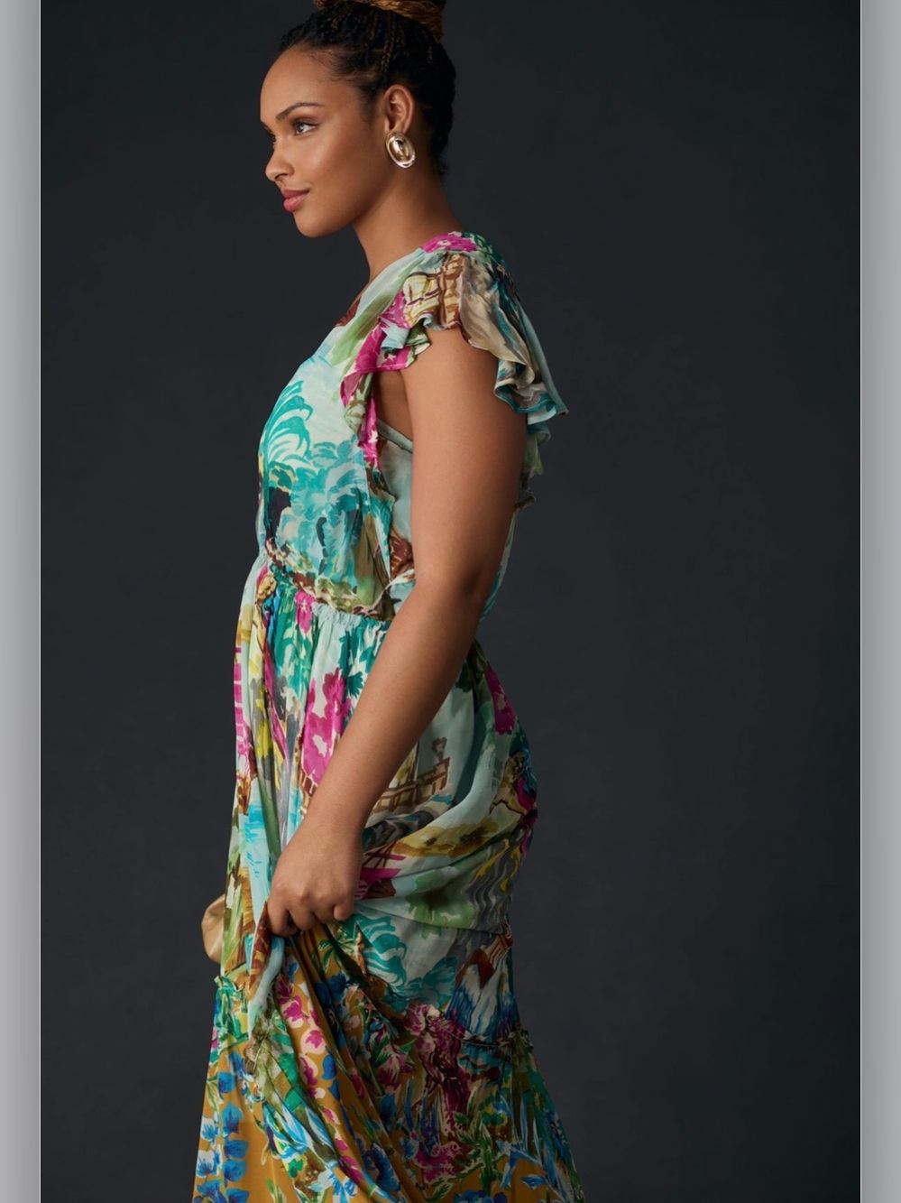 Anthropologie Floral Flutter Sleeve Maxi Dress Colorful Tropical Bird 2X Plus - Picture 3 of 7
